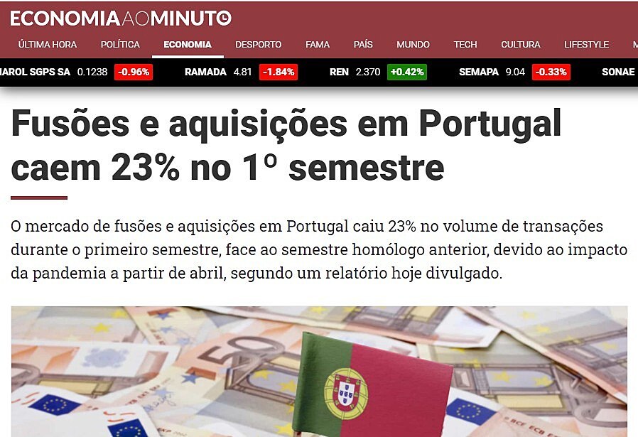 Fuses e aquisies em Portugal caem 23% no 1 semestre